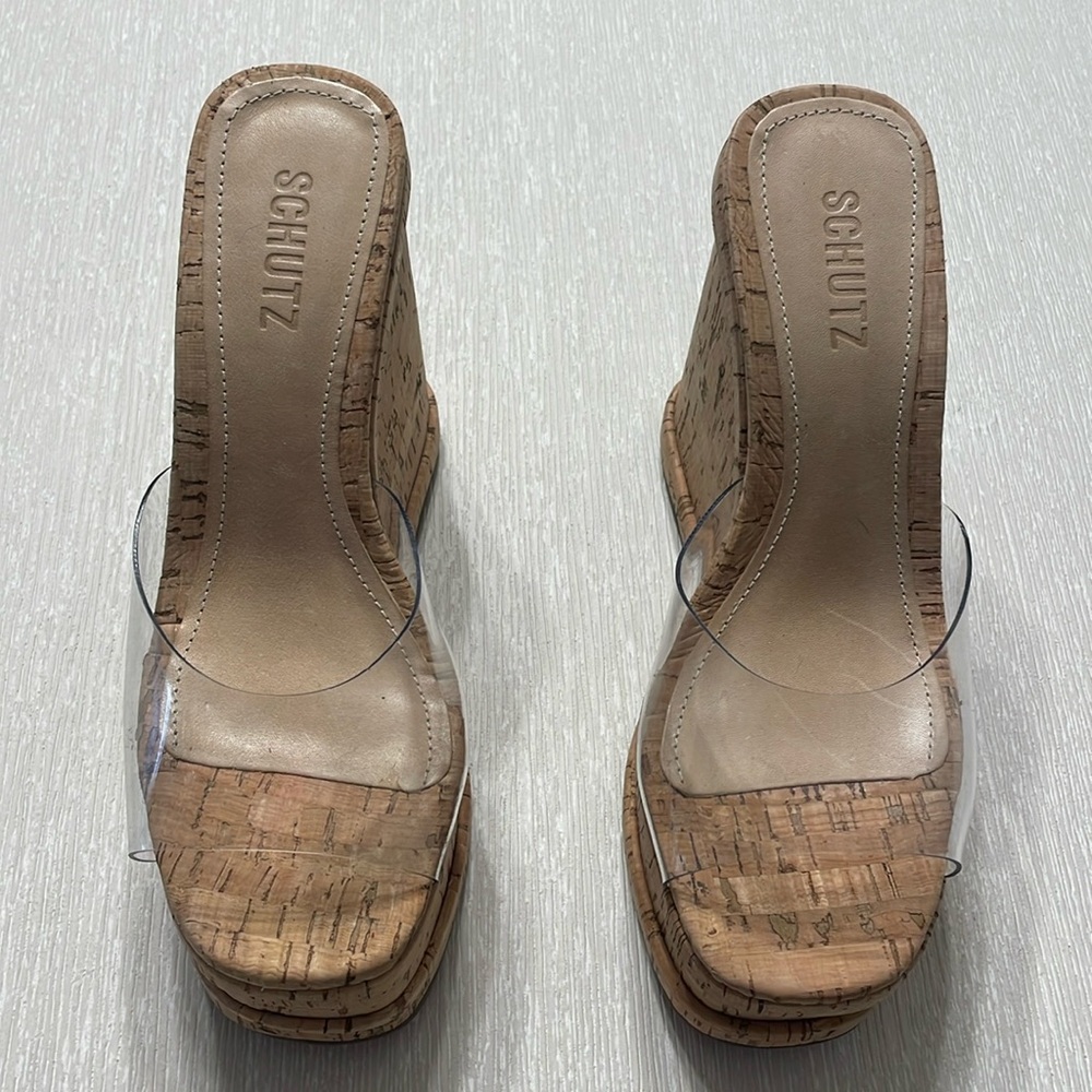 Schutz brand new wedges, clear strap.